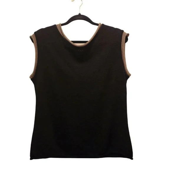 New $285 Annette Gortz Black Olive Sleeveless Stretch Sweater Size Large SIM5506 - Picture 2 of 8